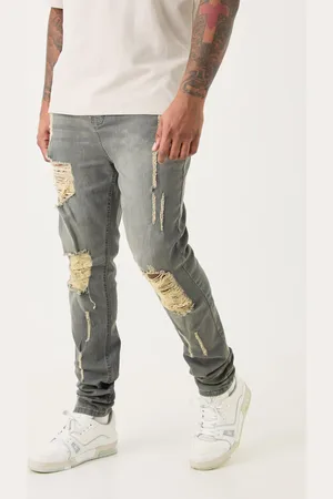 Boohoo Vaqueros Plus Súper Pitillo Elásticos Rotos Con Pernera Plisada