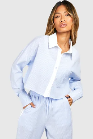 Boohoo Camisa Crop Recta Fruncida De Rayas