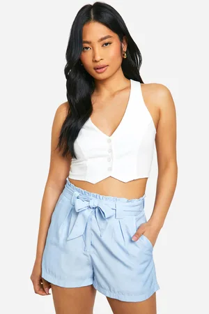 Boohoo Pantalón Corto Petite De Cambray Con Cintura Paperbag