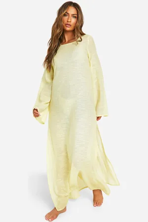 Boohoo Vestido Maxi Para La Playa De Manga Larga Con Abertura En El Muslo