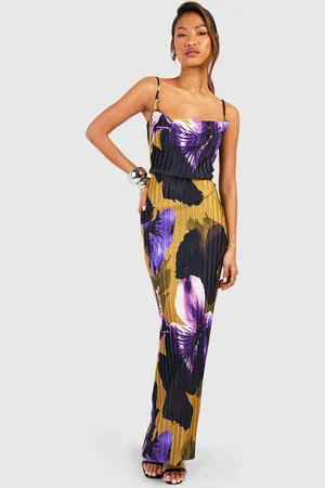 Boohoo Vestido Maxi De Tirantes Plisado Con Estampado De Flores