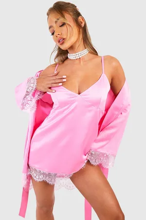 Boohoo Camisón De San Valentín De Raso Con Ribete De Encaje