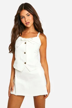 Boohoo Top Crop Vaquero Con Botones En Color Crudo