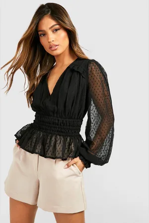 Boohoo Blusa De Manga Larga Y Malla Dobby
