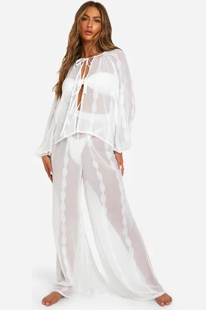Boohoo Conjunto De Pantalón Largo Para La Playa De Chifón Con Estampado De Rayas