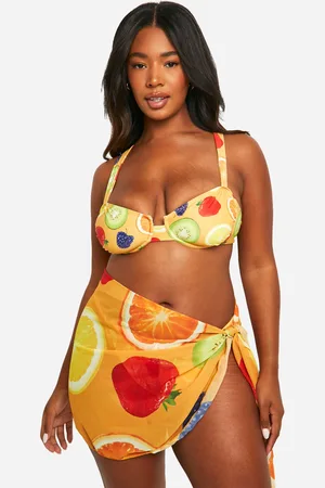 Boohoo Pareo Plus Con Atadura Lateral Y Estampado De Frutas