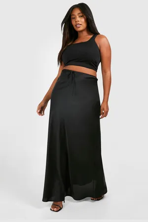 Boohoo Falda Plus Maxi De Raso Con Cordón Elástico