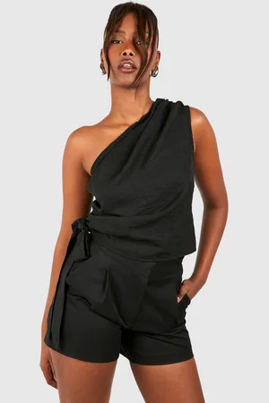 Boohoo Blusa De Lino Fruncida Asimétrica