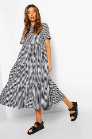 Boohoo Vestido Midaxi Holgado De Algodón Y Cuadros Vichy