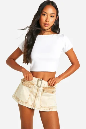 Boohoo Minifalda Vaquera Con Parches, Bolsillos Y Cremallera Con Cinturón