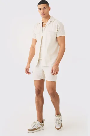 Boohoo Pantalón Corto Y Camisa Cargo De Lino Y Manga Corta
