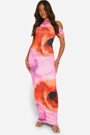 Boohoo Vestido Maxi Súper Suave Con Mangas Casquillo Y Escote Oblicuo