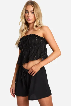Boohoo Top Palabra De Honor De Lentejuelas Con Atadura Y Rayas