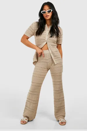 Boohoo Conjunto Coordinado Petite De Pantalón De Pernera Ancha Y Camisa De Croché De Punto