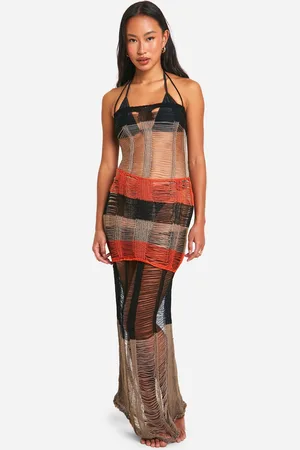 Boohoo Vestido Maxi Para La Playa De Punto Escalonado Con Colores En Bloque