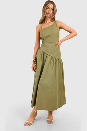 Boohoo Vestido Midaxi De Lino Asimétrico Con Abertura