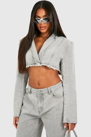 Boohoo Americana Crop Vaquera Con Filo Deshilachado