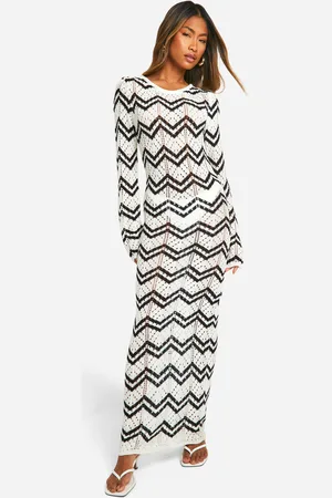 Boohoo Vestido Maxi De Croché En Zigzag Monocromático