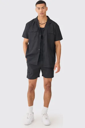 Boohoo Pantalón Corto Y Camisa Cargo De Lino Y Manga Corta