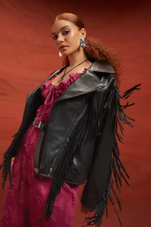 Boohoo Chaqueta Motera De Cuero Sintético Con Flecos
