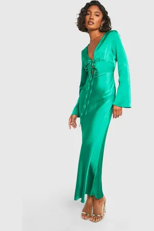Boohoo Vestido Tall Maxi De Raso Con Atadura Frontal