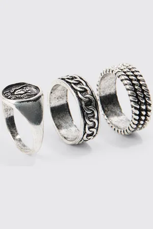 Boohoo Pack De 3 Anillos Plateados Con Relieve