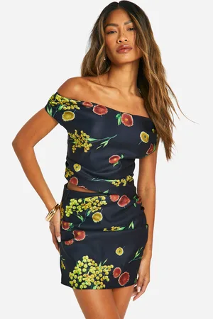 Boohoo Minifalda Estampada Con Lateral Fruncido