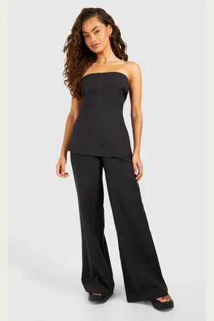 Boohoo Pantalón De Pernera Ancha Y Palabra De Honor Largo Efecto Lino