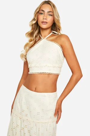 Boohoo Top Crop De Bordado Inglés Con Atadura En La Espalda