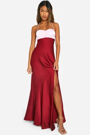 Boohoo Vestido Maxi De Raso En Contraste