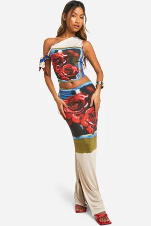 Boohoo Falda Maxi Con Estampado De Postal Y Abertura