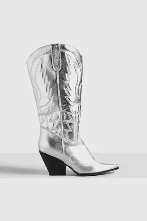 Boohoo Botas Camperas Estilo Western De Holgura Ancha Y Caña Alta Metálicas