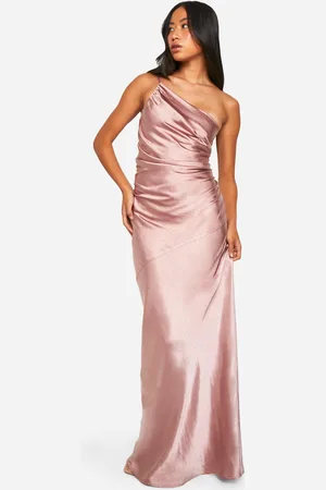 Boohoo Vestido Maxi De Raso Asimétrico Para Dama De Honor