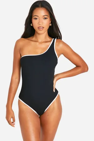 Boohoo Bañador De Canalé Con Un Hombro Descubierto Y Unión En Contraste