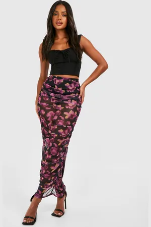 Boohoo Falda Maxi De Malla Fruncida Con Estampado De Flores