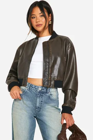 Boohoo Chaqueta Bomber Crop Oversize De Cuero Sintético Efecto Vintage