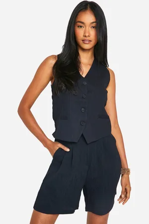 Boohoo Chaleco Entallado Efecto Lino Con Costuras