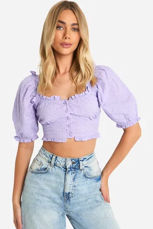 Boohoo Top Crop De Bordado Inglés Con Mangas Abullonadas Estilo Mesonera