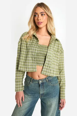 Boohoo Conjunto De Bralette Y Camisa Crop De Cuadros