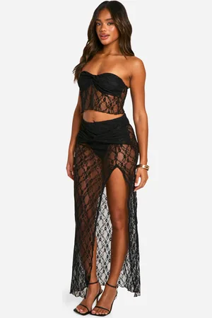 Boohoo Falda Maxi De Encaje Fruncida Con Abertura Molly Smith