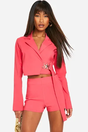 Boohoo Americana Crop Súper Elástica Con Ribete Y Atadura En La Cintura