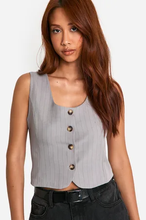 Boohoo Chaleco Crop De Raya Diplomática Con Escote Cuadrado