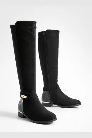 Boohoo Botas Mosqueteras Elásticas Planas Con Paneles Efecto Cocodrilo