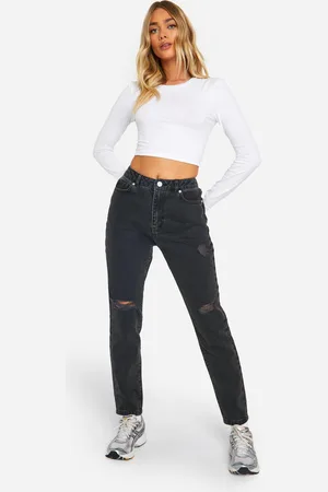 Boohoo Vaqueros Mom Básicos De Tiro Alto Rotos