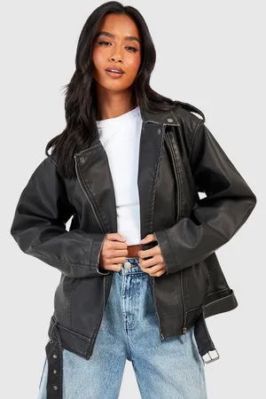 Boohoo Chaqueta Petite Motera Oversize Vintage De Cuero Sintético