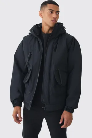 Boohoo Parka Utilitaria Técnica Negra Con Capucha