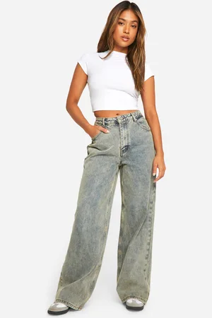 Boohoo Vaqueros Petite Vintage De Pernera Ancha Con Lavado A La Piedra