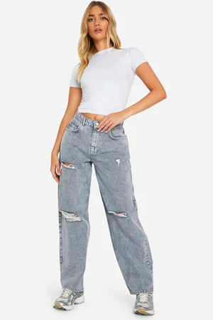 Boohoo Vaqueros Boyfriend Rotos Con Lavado