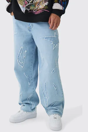 Boohoo Vaqueros Holgados Sin Tratar Con Apliques Y Filo Sin Acabar