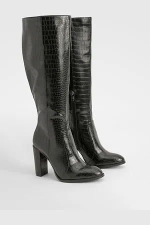 Boohoo Botas De Caña Alta Con Puntera Redonda Y Acabado De Cocodrilo